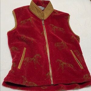Vintage 90s Tsunami Fleece Horse Vest Red and Brown Sz S/P
